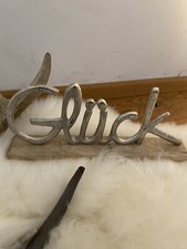 Glück Schriftzug Tisch Deko Mango Holz Aufsteller Metall Impressionen Shabby 31