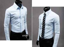 Herren Slim Fit Hemd Business Bügelleicht Langarm Shirt Anzug Hemden Hochzeit DE