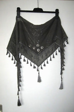 NEU Dreiecks Halstuch Schal Grau Pailletten Perlen Nieten Bommel Quasten Strick