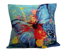 Kissenbezug  Kissen 44 x 45 cm Baumwolle-Leinen bunt - Schmetterling Indien
