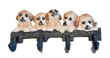 Wand Garderobe 5 Hundewelpen Handtuchhalter Eisenguss Geschenk in Vintage 4Haken