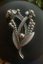 Feine Silberfarbige Gablonzer Vintage Brosche, Filigran Blumenstrauß . ! 443