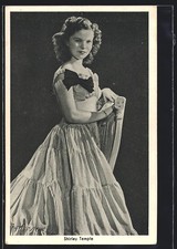 AK Schauspielerin Shirley Temple in gestreiftem Kleid mit großer Masche 