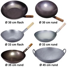 Wok Pfanne Ø 30 cm - 45 cm China Gastronomie runder Boden Gasherd FREIE AUSWAHL