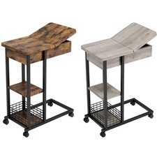 Beistelltisch Sofatisch mit Rollen Kaffeetisch C-Form Tisch Laptoptisch 