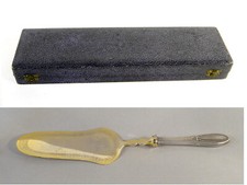 um 1900-20 / Alter Tortenheber / 800er Silber, vergoldet im original Kasten