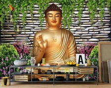 3D Buddha Statue Blume Q9926 Tapete Wandgemälde Fototapete Selbstklebend Kay