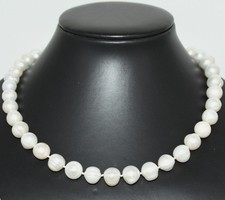 XXL Groß Perlen-Ketten, Echt Süßwasser-Naturperlen-Halskette 52 cm Cremeweiß neu