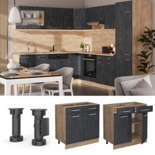 Schubunterschrank R-Line Schwarz Beton Eiche 80 cm ohne Arbeitsplatte Vicco