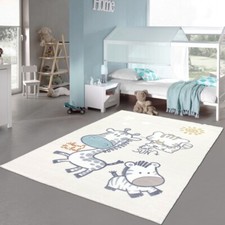 Kinderzimmer Teppich weich creme Giraffe-Zebra