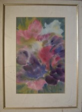 ::AQUARELL °BLÜTEN IN PINK UND VIOLETT° MODERNE KUNST MODERN ART MONOGR. M.K.