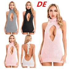 DE Damen Sexy Kurz Etuikleid Bodycon Kleider mit Rollkragen Pullover Minikleid
