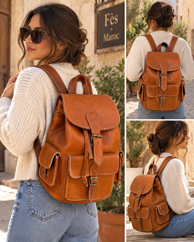 Brauner leder rucksack - brauner, leder-rucksack