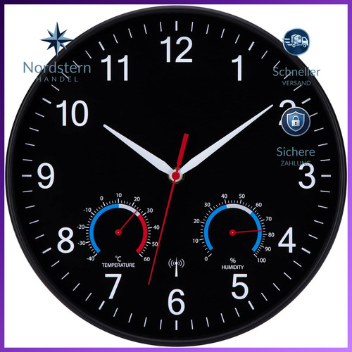 Funk wanduhr 30cm schwarz mit - funk,
