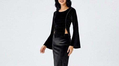 Samtshirt schwarz longsleeve - ,