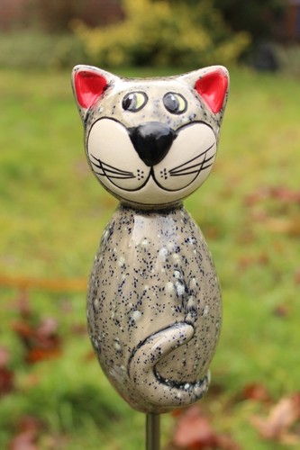Katze aus keramik hellgrau - hellgrau, 17