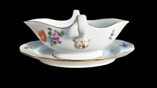 Meissen Sauciere Neuer Ausschnitt Bunte Blume  Goldkante L. 25,0 cm