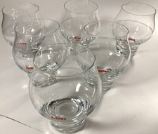 6 " AVERNA " Tumbler Gläser  - rot und weiße Schrift auf bauchigem Glas