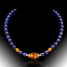 BAILYSBEADS behandelt Saphir-Kette Collier Necklace Halskette mit Bernstein P912