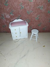 Nostalgie-Hocker+Kommode -Kaufladen-Puppenhaus-Puppenstube-1:12