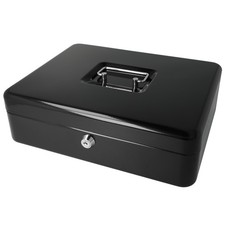 Geldkassette abschließbar (groß, 30 cm) Schwarz, 2 Schlüssel, Hartgeldeinsatz