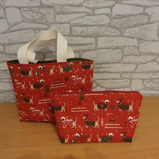 Weihnachtsset Henkeltasche und Kosmetiktasche Handmade Neu Weihnachtshunde