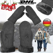 Damen Männer Fausthandschuh Schaf Kunstfell Fäustlinge Leder Handschuhe Schwarz