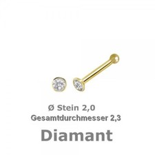 Diamant 750 Gold  Nasenpiercing, Nasenstecker  Kugelstift 2,3 mm NEU