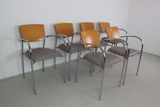 6Echtleder Armlehnstühle mit Holzlehne Grau Metall Küchen Stuhl Made in Germany