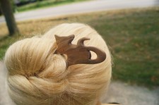 Katze Haarstab Holz Handarbeit Haarnadel Haarforke Haargabel Haarspange