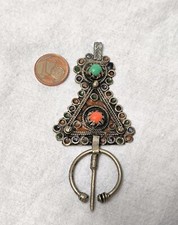 Schöne alte versilberte Berber Fibel Brosche Ethnischer Schmuck Kettenanhänger 
