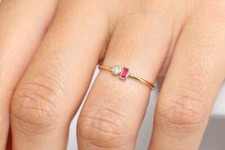 Baguette red ruby gold ring