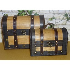 ANGEBOT 2er Set Schatztruhe Aufbewahrung Piraten Deko Holz Kiste Box Truhe braun