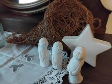 Weihnachten Advent 4tlg Deko Engel Gips- Keramik -Weide Füllhorn Stern Weiß Gold