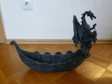 Drache Figur Gothic Schiff Deko Fantasy schwarz groß