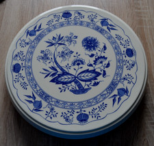 Alte Tortenplatte rund Zwiebelmuster Keramik drehbar  D 30 cm Vintage