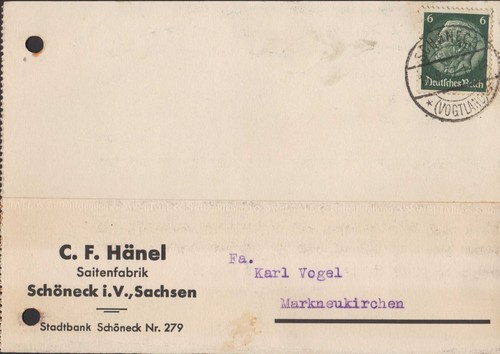 Schöneck postkarte 1937 - schÖneck,,
