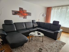 Lederwohnlandschaft Blau mit elektrischer Ottomane und Kopfstützen Ottomane 