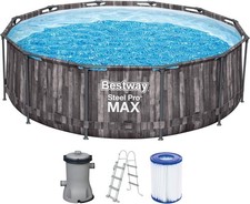Bestway Steel Pro MAX Frame Pool-Set mit Filterpumpe Ø 366 x 100 cm, Holz-Optik