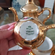 Handarbeit 22 Karat Gold Mokkaservice 4 Personen Porzellan Waldershof Germany