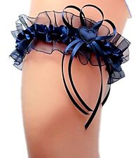 Braut Strumpfband blau dunkelblau nachtblau mit Satinherzchen Hochzeit EU