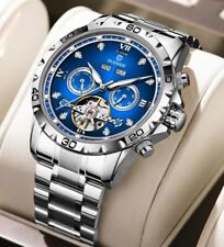 *  Luxus Mechanische Automatik Armbanduhr Herren Datum Chronograph Blau