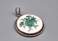 Meissen Porzellan Schmuck Anhänger, Blumen Bukett kupfergrün Handmalerei 1. Wahl