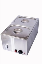 Elektrischer Bain Marie mit Hahn 2x 1/2GN Pfanne & Deckel Nasswärme Speisenwärmer 1,2kW
