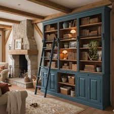 Bücherregal Bücherwand Bücherschrank Regalschrank  Landhaus inkl. Leiter