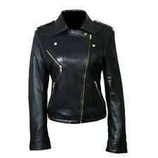 Damen Schwarz Echt Leder Jacke
