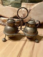 Alte Zuckerdose + Milchkännchen Metall Vintage Patina antik Shabby mit Gestell