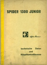 Alfa Spider 1300 Junior technische Angaben und Hauptkontrollmasse  Werkstattheft