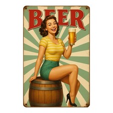 Beer Bier mit Dame Blechschild