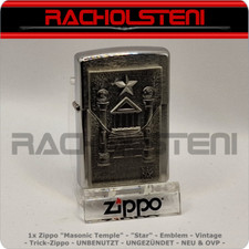 1x Zippo Masonic Temple - Star - 002 - Emblem - Trick-Zippo - RAR - NEU & OVP